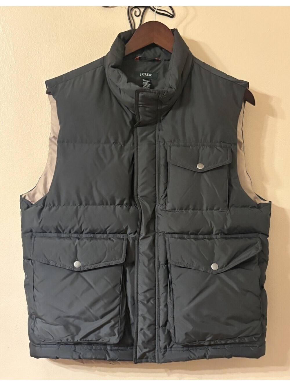 J CREW Expedition Down Puffer Vest Men’s Size M Pockets Dark Green EUC